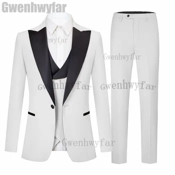 Мужской свадебный костюм Gwenhwyfar Custom, приталенный, комплект из 3 предметов, роскошный мужской костюм, деловой костюм Homme (куртка + брюки + жилет)