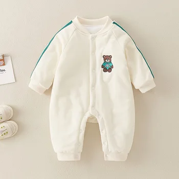 Новая зимняя детская одежда из утолщенного чистого хлопка, Детская одежда с милым мишкой и мультяшным рисунком, одежда для новорожденных, комбинезон для маленьких мальчиков и девочек