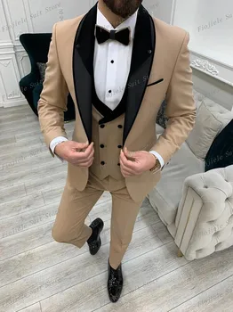 Новый мужской костюм Жениха для свадебной вечеринки, деловые Официальные смокинги, комплект из 3 предметов, куртка, жилет, брюки D11