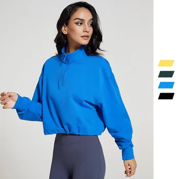 Новый спортивный свитер Lul для фитнеса, женское свободное платье для йоги на молнии и шнурке с длинным рукавом, топ, футболка