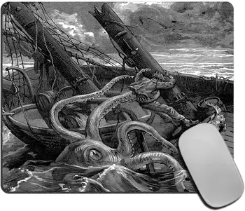 Океанский Осьминог и Узор Корабля Индивидуальные Коврики Для Мыши На Нескользящей Резиновой Основе Компьютерные Коврики для Мыши для Беспроводной Мыши 9,5 × 7,9 дюйма