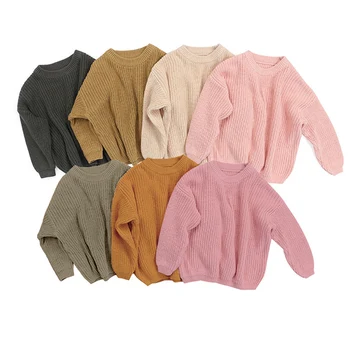 Осенне-зимний свитер для маленьких девочек и мальчиков, вязаный однотонный пуловер с длинным рукавом, теплая одежда, топы для детей от 0 до 5 лет