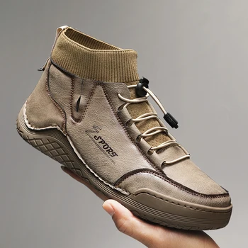 Осенняя однотонная Мужская Повседневная рабочая обувь без шнуровки на щиколотке, высококачественная защитная обувь на плоской подошве для мужчин, уличная обувь с круглым носком, горячая распродажа