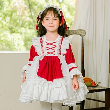 Платье принцессы для девочек, детские платья в испанском стиле Каваи, модный красный костюм в стиле Лолиты для маленьких девочек, праздничный костюм на День рождения, Vestido