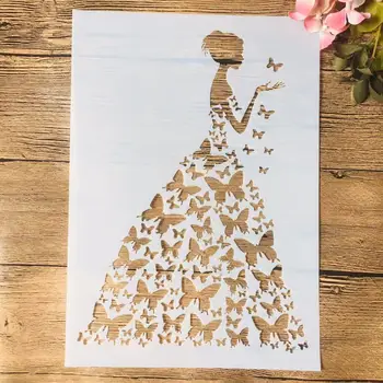 Платье с бабочками для невесты формата А4 29см, Многослойные трафареты 
