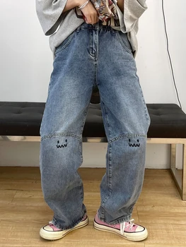 Плачущее лицо для женщин осенью 2023 года, новый американский модный бренд BF свободного кроя, универсальная пара джинсов с прямыми штанинами.