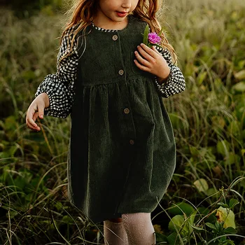 Повседневные Осенне-зимние платья для маленьких девочек в зеленую полоску, плиссированные платья без рукавов, однобортные Жилетки для малышей