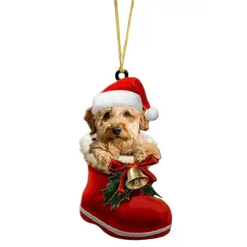 Подвеска в виде собаки в виде рождественской елки, Мультяшный акриловый Орнамент в виде Собаки, Милые Принадлежности для украшения дверей автомобиля, потолка, камина и