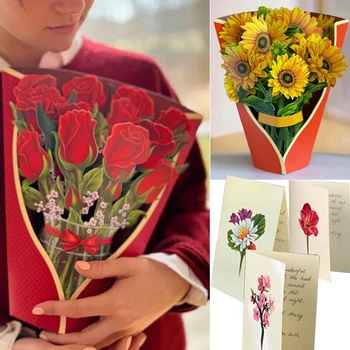 Поздравительная открытка с цветочным букетом Отличная бумажная Поздравительная открытка Букет цветов Поздравительная открытка с 3D лилиями для подарков на День матери