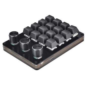 Программирующая клавиатура Y1UB Macro Keyboard с 16 клавишами и 3 ручками Механическая клавиатура Мини-кнопочная панель для игр с горячей заменой Клавиатура DIY
