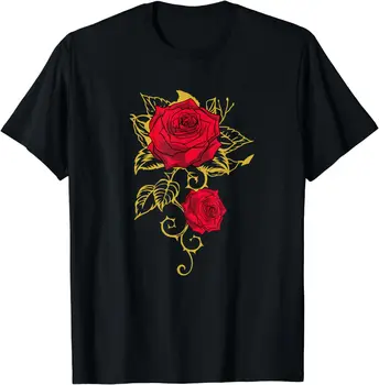Рисунок тонкой линии красной розы - Забавная футболка для садоводов с розами