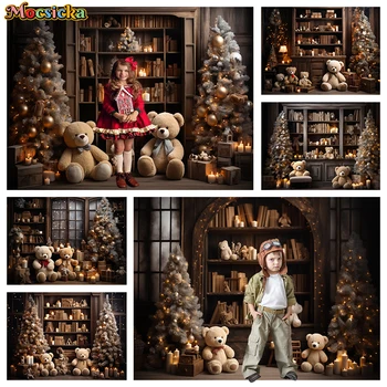 Рождественский Плюшевый Мишка, фон для фотосъемки, реквизит для елки, с Днем Рождения, Декорации для детской фотостудии, Фотобудка