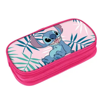 Розовый чехол Disney Stitch, двойной многофункциональный пенал, пенал для детских канцелярских принадлежностей, удобный и практичный для подарков