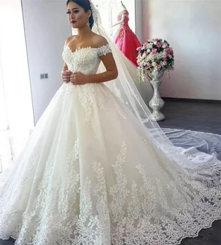 Роскошные свадебные платья с аппликацией Для женщин, бальное платье принцессы с открытыми плечами, свадебное платье на шнуровке сзади, свадебное платье Robe de mariée