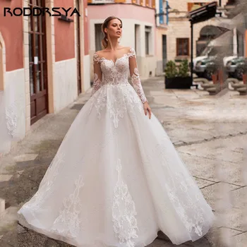 Свадебные платья принцессы RODDRSYA в стиле бохо, иллюзия, длинные рукава, платья невесты с кружевной аппликацией, vestidos de novia, Кружевная аппликация, А-силуэт, vestidos de novia