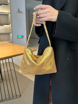 серебристая женская сумка-сумочка 2023 года, новинка, простая и модная, с разноцветными блестками, сумка для подмышек, сумка для ужина