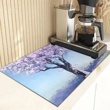 Сливная накладка для кухни с цветочным принтом Cherry Blossoms Впитывающий Коврик для сушки посуды Защитный коврик для столешницы Салфетка для посуды Dinnerware
