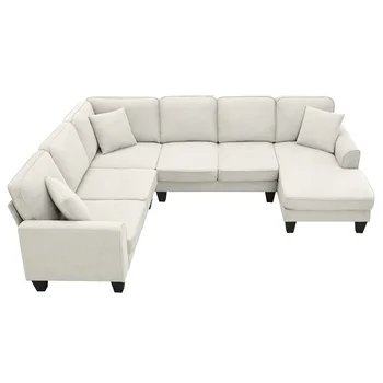 Современный секционный диван U-образной формы, 7-местный тканевый секционный диван с 3 подушками в комплекте для гостиной, квартиры, офиса