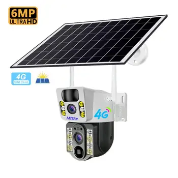 Солнечная камера MTStar с двумя объективами PIR с разрешением 6 миллионов HD, водонепроницаемая IP66, с функцией обнаружения движения PIR.