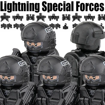 Строительные блоки MOC Military Lightning Special Forces Фигурки солдат армейского спецназа, Пехотный пистолет, Шлем, Оружие, Кирпичи, игрушки