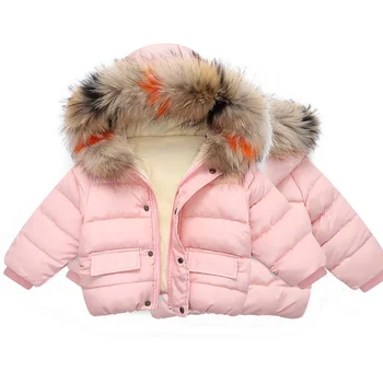 Теплая верхняя одежда для маленьких девочек и мальчиков, Новинка зимы 2023, Детский пуховик, пальто с большим меховым воротником, Детская одежда, Однотонная Утепленная куртка для девочек и мальчиков