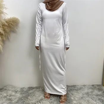Универсальное нижнее платье для мусульманских женщин, Дубайская абайя, Турецкий кафтан, Исламская арабская одежда, повседневный женский праздничный кафтан, Марокканский Сплошной цвет