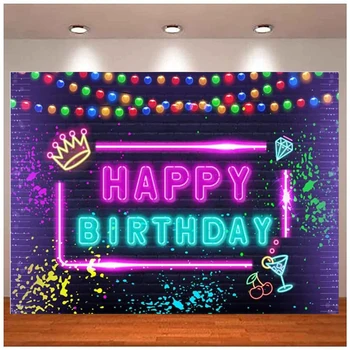 Фон для фотосъемки Неоновое свечение Вечеринки по случаю дня рождения На темном фоне Красочные граффити Брызги краски Сумасшедшая Радужная Кирпичная стена