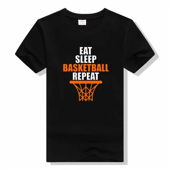 Футболки Funny Eat Sleep Basketball Repeat, хлопковая уличная одежда с графическим рисунком, подарки на день рождения, летняя футболка с круглым вырезом, футболка