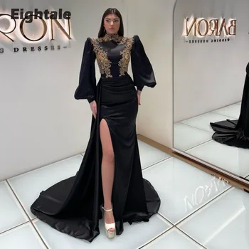 Черное вечернее платье Eightale karakou algerien, платья для выпускного вечера с разрезом по бокам, официальные арабские платья для женщин 2023