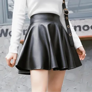 Эластичная мини-юбка с высокой талией, женские юбки из искусственной кожи, готическая юбка Y2k, плиссированная юбка, черные юбки