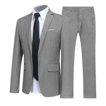 1 комплект мужской куртки и брюк с отложным воротником, приталенный деловой костюм, Блейзер жениха и брюки для свадебного офиса