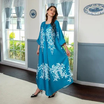 2023 Мусульманские Элегантные женщины, полиэстер с рукавом 3/4, желтое светло-фиолетовое Длинное мусульманское модное платье Abaya, мусульманское платье для женщин