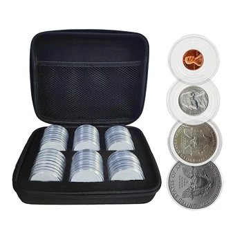48ШТ Прозрачная капсула 46 мм с поролоновыми прокладками и органайзером для хранения, коробка-футляр для памятных принадлежностей для коллекции старых монет