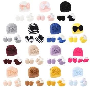 B2EB Теплая хлопчатобумажная шапка, Перчатки, Носки, Эластичные детские шапочки для малышей, шапочка-бини