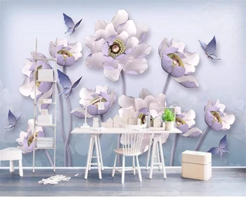 Beibehang Высококачественные 3D обои с тиснением в виде цветка пиона, ретро европейские цветочные украшения, бабочка, ТВ-фон, обои для стен