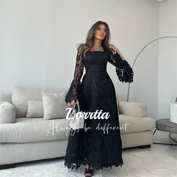 Lorrtta Черное вечернее платье с расклешенными рукавами кружевное бальное платье трапециевидной формы с квадратным вырезом по щиколотку Вечернее платье Vestidos Elegantes Para Mujeres Mujer