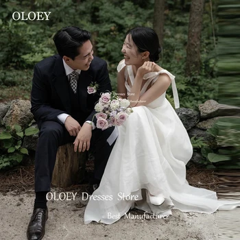 OLOEY Simple A Line Из органзы Корейское свадебное платье с регулируемыми бретелями длиной до пола, простые свадебные платья в стиле Кантри для фотосессии