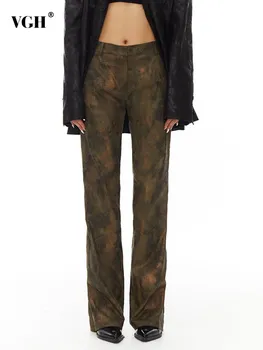 Женские брюки VGH в стиле пэчворк с разрезом и карманами, повседневные брюки для похудения с высокой талией и складками, женская модная одежда