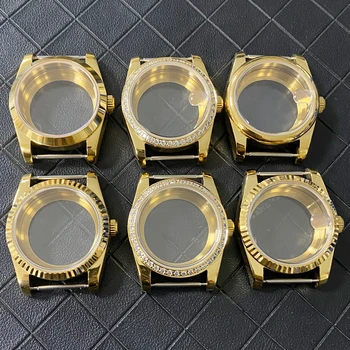 Корпус часов Oyster из золота 36 мм PVD с сапфировым стеклом и зубчатым кольцом Аксессуары для часов с механизмом NH35 / NH36 / 4R