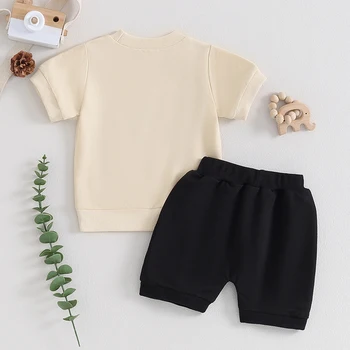 Летняя Одежда для маленьких мальчиков, одежда для новорожденных мальчиков, футболка с коротким рукавом, топ, стрейчевые повседневные шорты на подкладке, комплект