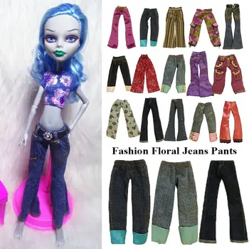 Модные брюки для кукол, джинсы в цветочек, Кожаные штаны для кукольной одежды OB22, повседневная одежда разных стилей, детские игрушки, аксессуары для кукол своими руками