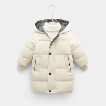 Новая детская Пуховая Зимняя куртка для Маленьких Мальчиков И Девочек, Парка с хлопковой подкладкой, Пальто, Утепленные Теплые Длинные Куртки, Комбинезоны Для Малышей