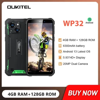 Новые Прочные Смартфоны OUKITEL WP32 Восьмиядерный 4 ГБ + 128 ГБ 5,93 Дюймов HD Android 13 Мобильный телефон 6300 мАч Батарея 20 Мп Двойная Камера NFC