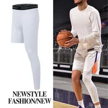 Односторонние баскетбольные штаны из нейлонового материала, леггинсы на одну ногу, мужские базовые облегающие тренировочные брюки для занятий фитнесом и бегом