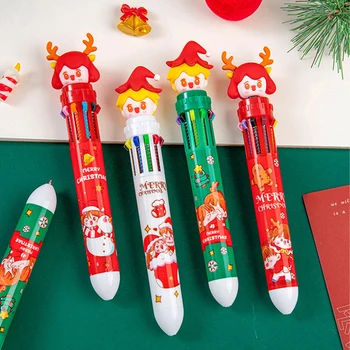 Рождественская шариковая ручка 10 цветов, тип печати для учащихся 0,5 мм, школьные канцелярские принадлежности, декор для вечеринок, подарки в подарок