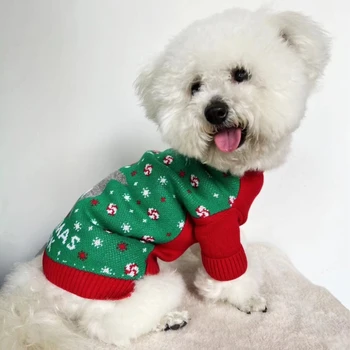 Свитер с собачьим Сантой для маленьких и крупных собак, Рождественское пальто, одежда для щенков, пуловер, пижама для щенков, Рождественский дропшиппинг