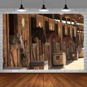 Стабильный фон для фотосъемки Сцена с лошадьми на конезаводе, Сельская ферма, Деревенская Деревенская тема, Фон для портрета Ковбоя, фотография реквизита