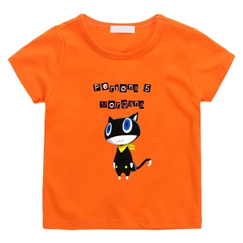 Футболка с принтом Morgana Cat Persona 5, Повседневная футболка из 100% хлопка с рисунком Каваи Для мальчиков/Девочек, детская футболка с коротким рукавом и круглым вырезом